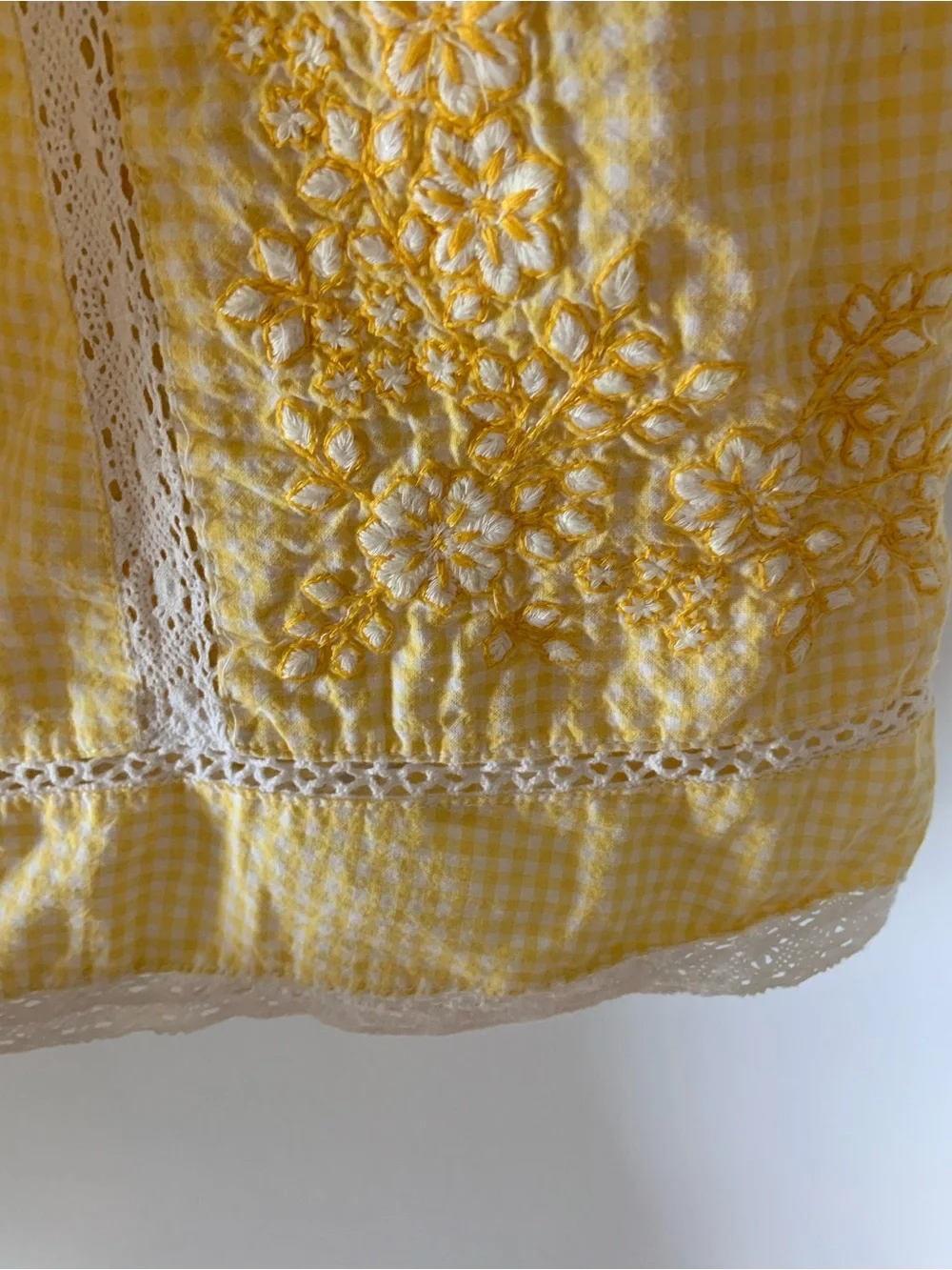 FREE PEOPLE Sunny Day Yellow Gingham Cotton Lace Dress Medium - Picture 7 of 10